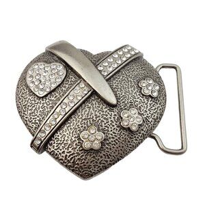 Antique Silver Heart Buckle w. crystals
